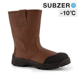 Dapro Rigger C S3C T4 veiligheidsschoenen in bruin, voorkantaanzicht, ontworpen voor subzero-30 temperaturen, met S3-bescherming voor maximale veiligheid en comfort.